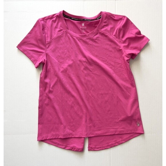 Spyder Active Women's Small Short Sleeve Stretch Pink Athletic TShirt Split Back - Picture 1 of 5